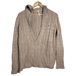 Old Navy Maternity Cable Knit Hooded Sweater Tan Size L Cozy Pullover y2k preppy